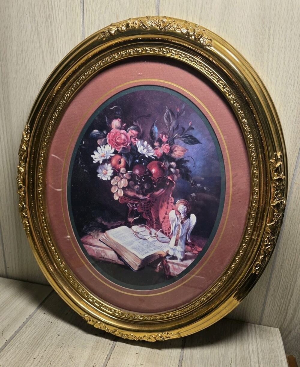 Vtg Home Interiors Still Life Print Bible Verse Floral Frame Victorian Religious